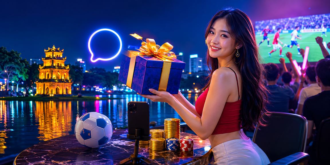 Cảnh đêm Hà Nội với bảng neon và người chơi truy cập dt66 trên điện thoại